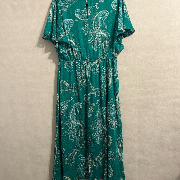 Dana Buchman Large dress green paisley print midi dress flutter sleeve A lined - Picture 7 of 10
